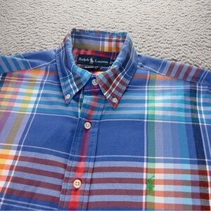 Polo Ralph Lauren Shirt Mens Medium Plaid Button Up SS Colorful Rainbow Preppy
